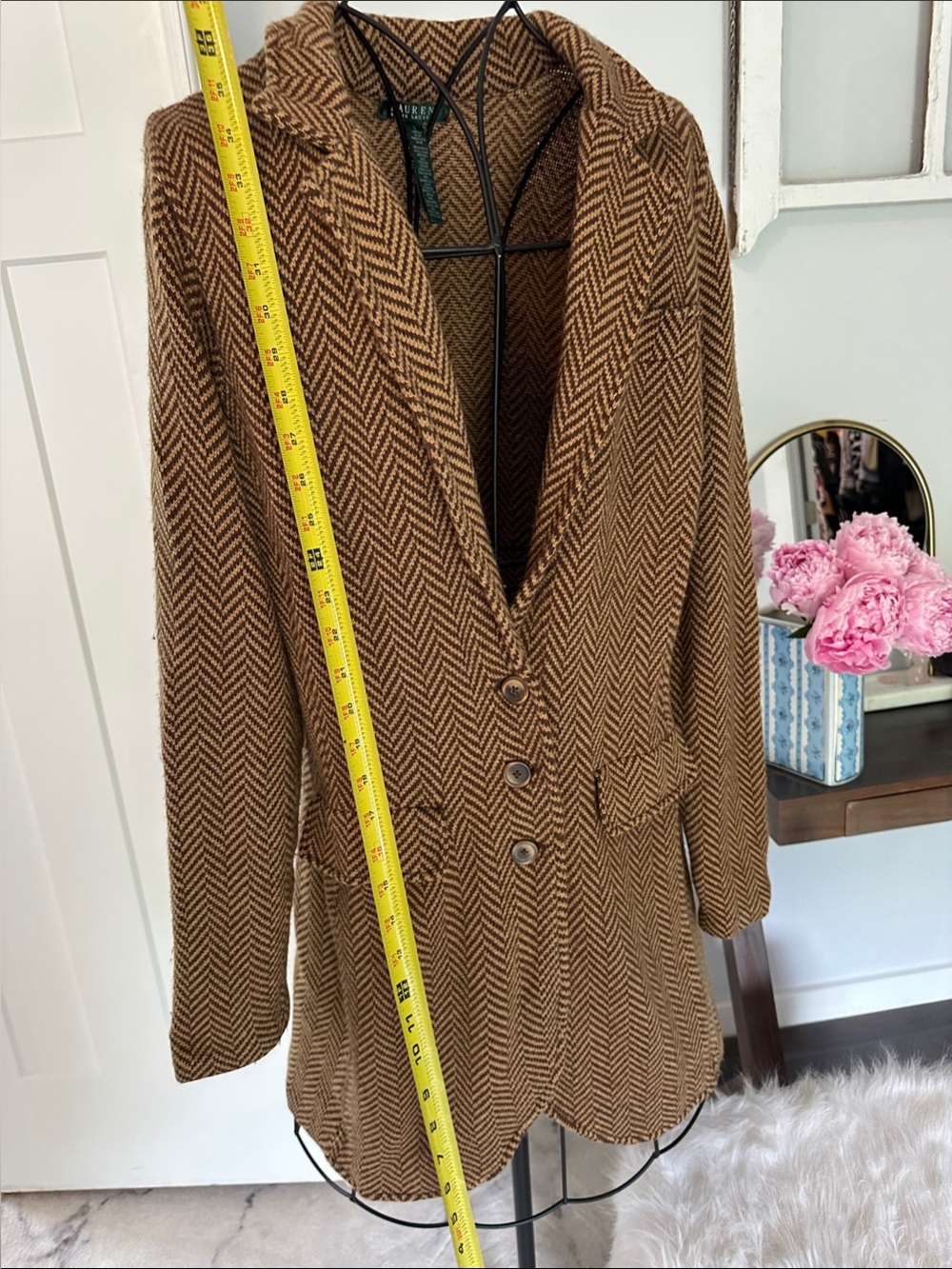 Lauren Ralph Lauren Brown Herringbone Long Cardigan - Picture 4 of 6